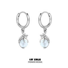 1ST XULIE "Lucky Cat" Dainty Crystal Dangle Huggie Earrings in Platinum Plated - Lifestyle Shot