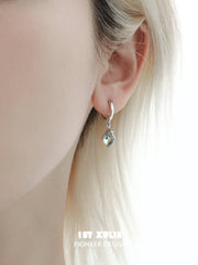 1ST XULIE "Lucky Cat" Dainty Crystal Dangle Huggie Earrings in Platinum Plated - On Model