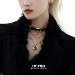 1ST XULIE "Lucky Cat" Statement Double-Layer Pendant Choker in 18K Gold Plated Brass - Side View
