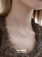 1ST XULIE "Lucky Cat" Dainty Lucky Cat Pendant Choker in 925 Sterling Silver - Angled View