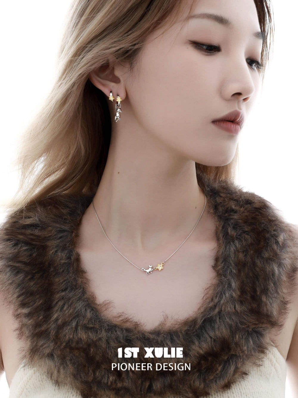 1ST XULIE "Lucky Cat" Dainty Lucky Cat Pendant Choker in 925 Sterling Silver - Lifestyle Shot