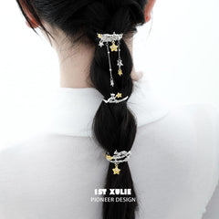 1ST XULIE "Cat's Gaze" Artistic Lucky Cat Walnut Hair Clips in 18K Gold Plated Brass - Side View