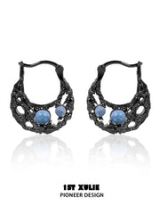 1ST XULIE Jewelry "Eroded Moon" Lunar Eclipse Huggie Hoop Earrings in 18K Gold Plated - Detail Shot Silver