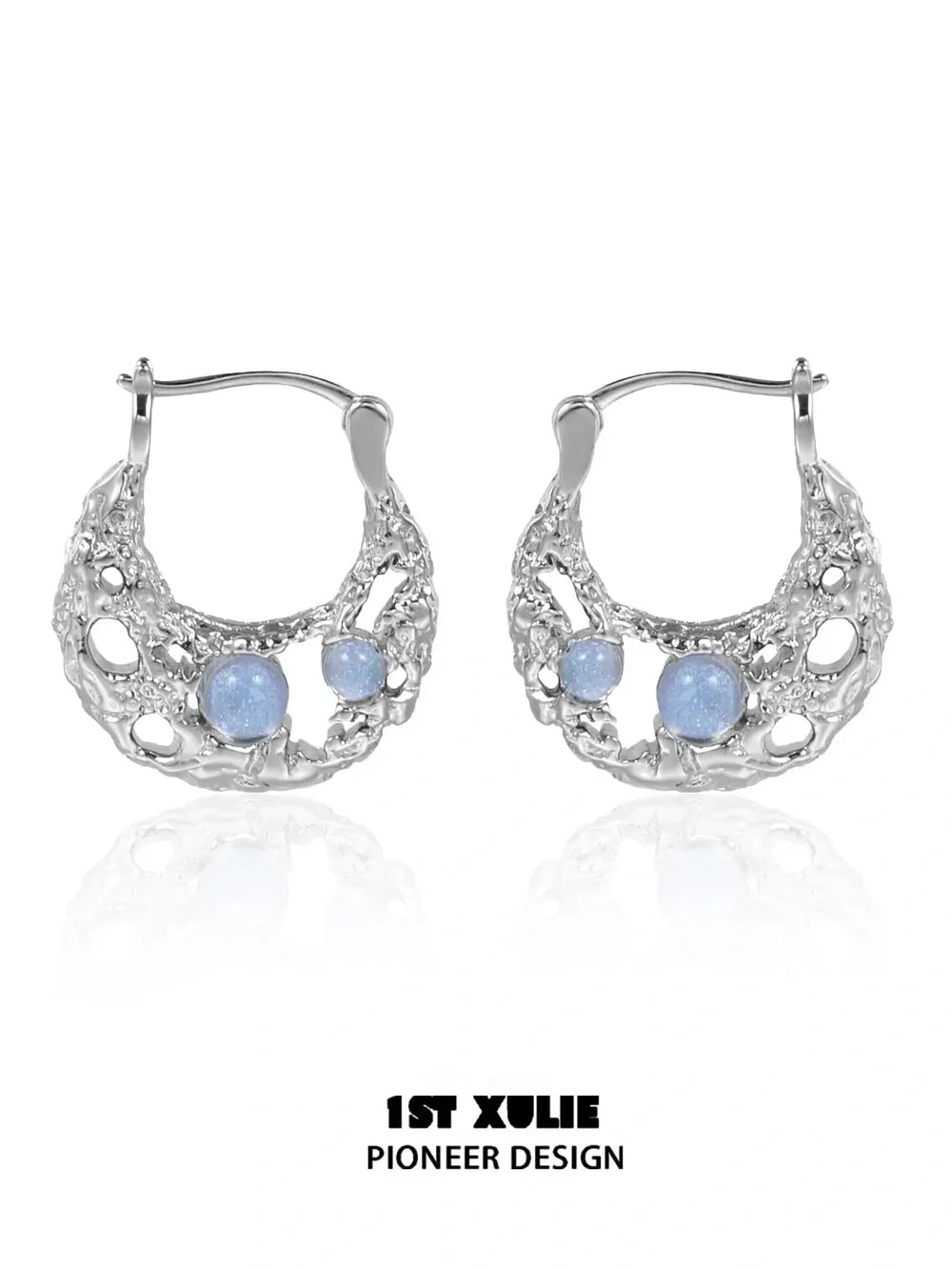 1ST XULIE Jewelry "Eroded Moon" Lunar Eclipse Huggie Hoop Earrings in 18K Gold Plated - Product View Black