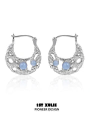 1ST XULIE Jewelry "Eroded Moon" Lunar Eclipse Huggie Hoop Earrings in 18K Gold Plated - Product View Black