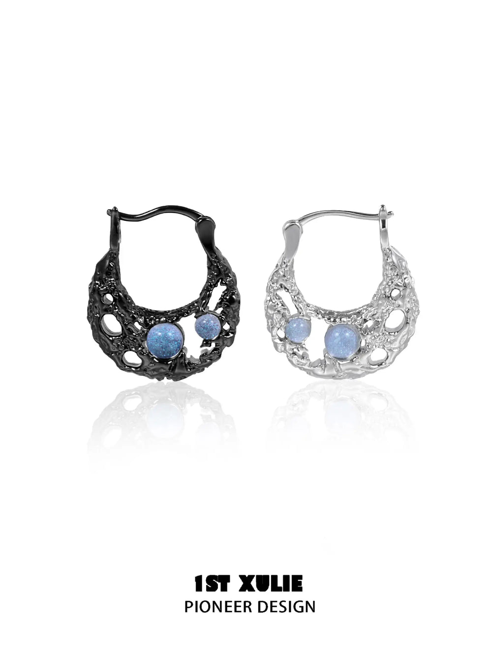 1ST XULIE Jewelry "Eroded Moon" Lunar Eclipse Huggie Hoop Earrings in 18K Gold Plated - Product View Silver