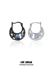 1ST XULIE Jewelry "Eroded Moon" Lunar Eclipse Huggie Hoop Earrings in 18K Gold Plated - Product View Silver