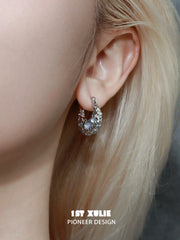 1ST XULIE Jewelry "Eroded Moon" Lunar Eclipse Huggie Hoop Earrings in 18K Gold Plated - On Model Black