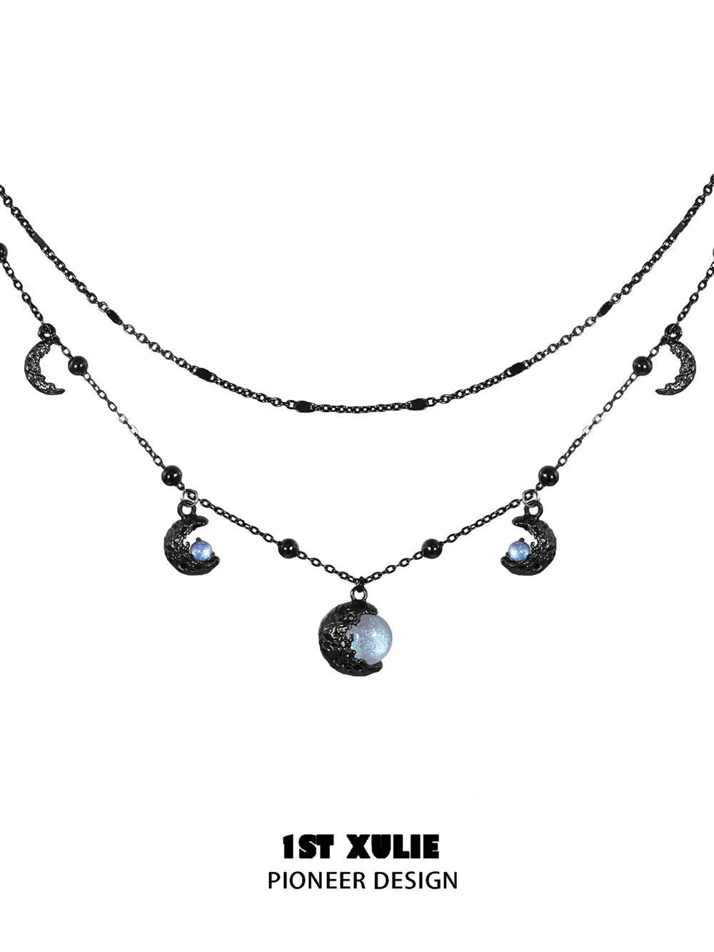 1ST XULIE Jewelry "Eroded Moon" Lunar Eclipse Phases Layered Necklace in 18K Gold Plated - Product View