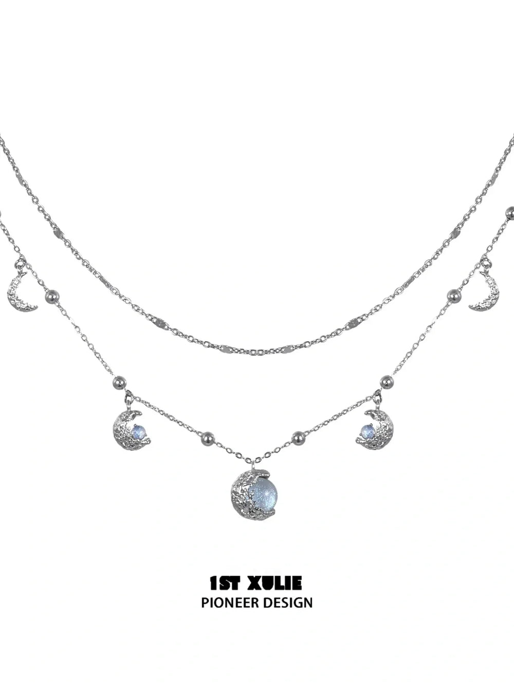 1ST XULIE Jewelry "Eroded Moon" Lunar Eclipse Phases Layered Necklace in 18K Gold Plated - On Model