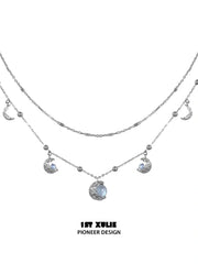 1ST XULIE Jewelry "Eroded Moon" Lunar Eclipse Phases Layered Necklace in 18K Gold Plated - On Model
