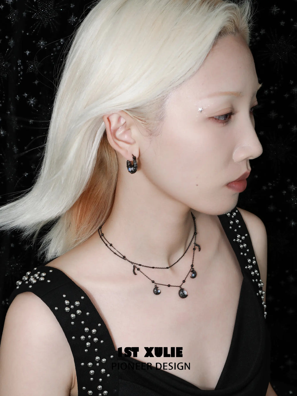 1ST XULIE Jewelry "Eroded Moon" Lunar Eclipse Phases Layered Necklace in 18K Gold Plated - Side View