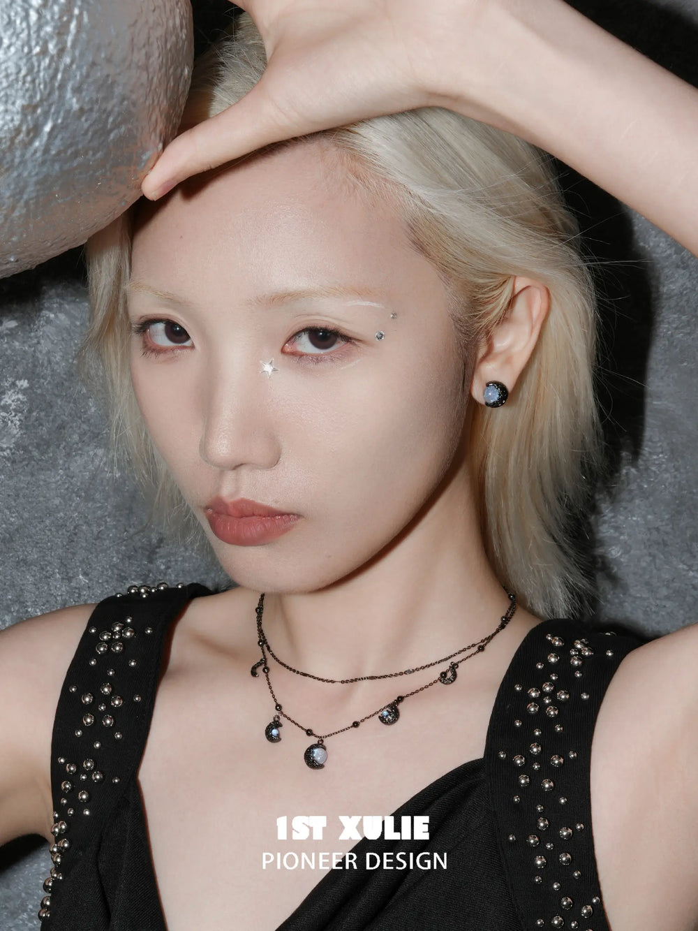 1ST XULIE Jewelry "Eroded Moon" Lunar Eclipse Phases Layered Necklace in 18K Gold Plated - Texture Detail