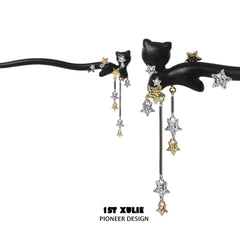 1ST XULIE "Cat's Gaze" Maneki-neko Lucky Cat Hairpin in Copper & Walnut - Detail Shot