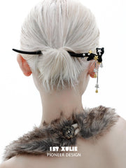 1ST XULIE "Cat's Gaze" Maneki-neko Lucky Cat Hairpin in Copper & Walnut - Product View