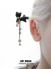 1ST XULIE "Cat's Gaze" Maneki-neko Lucky Cat Hairpin in Copper & Walnut - Side View