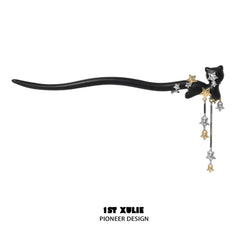 1ST XULIE "Cat's Gaze" Maneki-neko Lucky Cat Hairpin in Copper & Walnut - Size Comparison