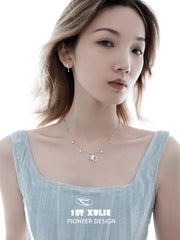 1ST XULIE "Melting Crescent" Moon Pendant Necklace in 925 Sterling Silver - Side View