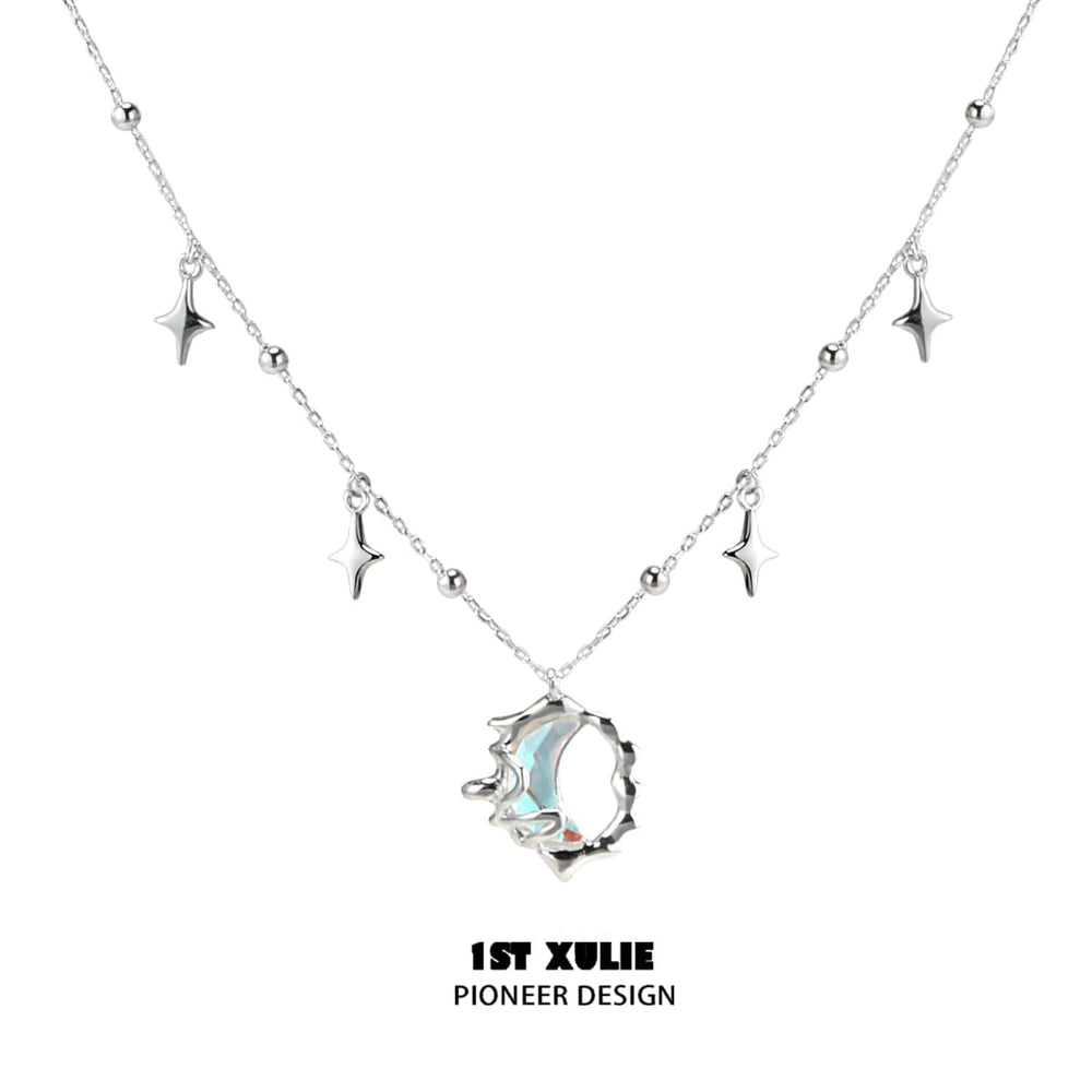 1ST XULIE "Melting Crescent" Moon Pendant Necklace in 925 Sterling Silver - Detail Shot