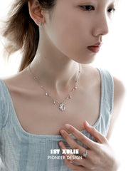 1ST XULIE "Melting Crescent" Moon Pendant Necklace in 925 Sterling Silver - On Model