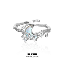 1ST XULIE "Melting Crescent" Melting Crescent Moon Ring in 925 Sterling Silver - Product View