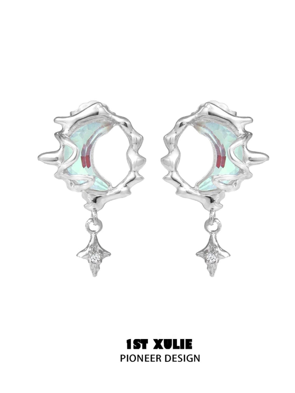 1ST XULIE "Melting Crescent" Dainty Moon Stud Earrings in 925 Sterling Silver - Detail Shot