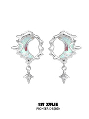 1ST XULIE "Melting Crescent" Dainty Moon Stud Earrings in 925 Sterling Silver - Detail Shot