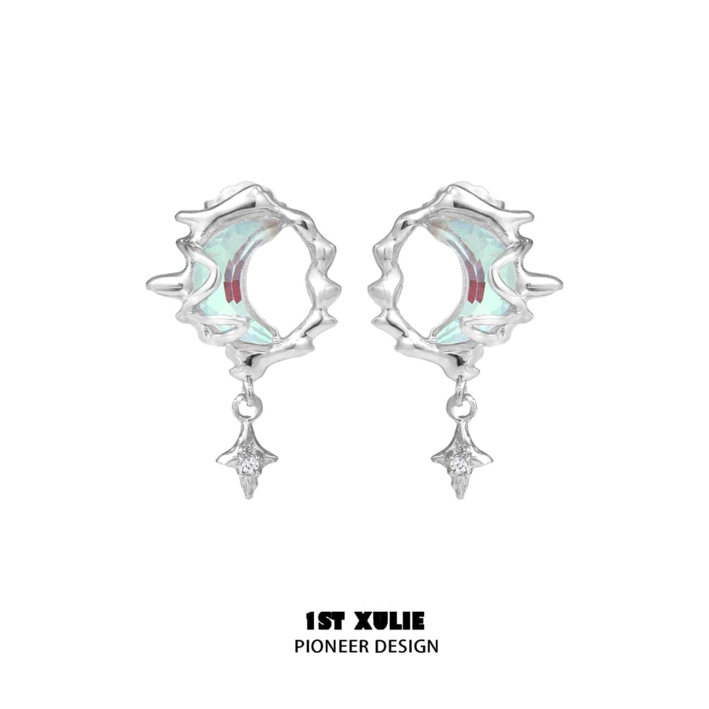 1ST XULIE "Melting Crescent" Dainty Moon Stud Earrings in 925 Sterling Silver - Packaging View