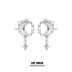 1ST XULIE "Melting Crescent" Dainty Moon Stud Earrings in 925 Sterling Silver - Packaging View