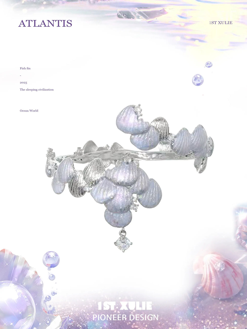 1ST XULIE Jewelry "ATLANTIS" Mermaid Scale Arm Cuff in Platinum Plated - Product View