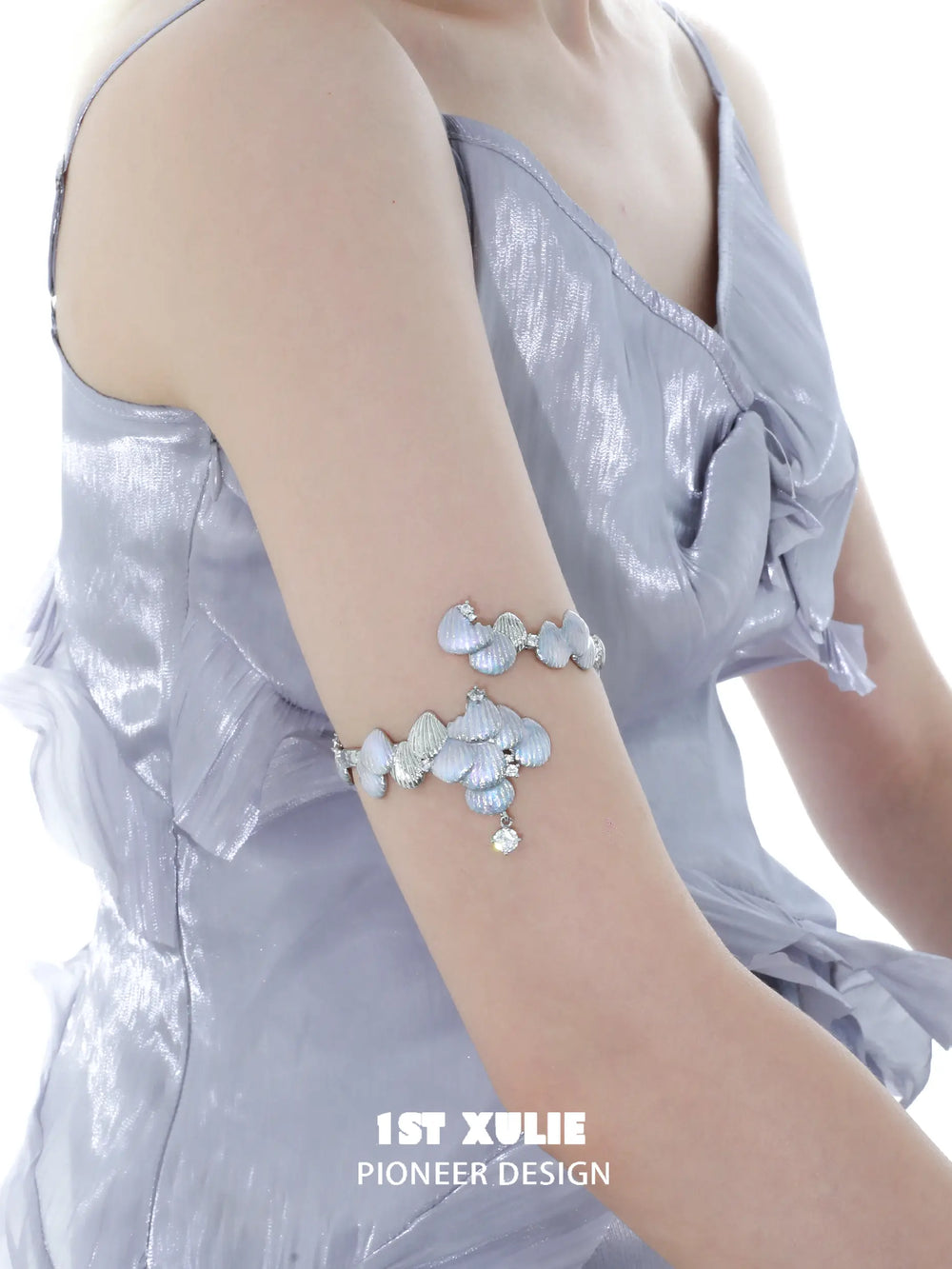1ST XULIE Jewelry "ATLANTIS" Mermaid Scale Arm Cuff in Platinum Plated - On Model