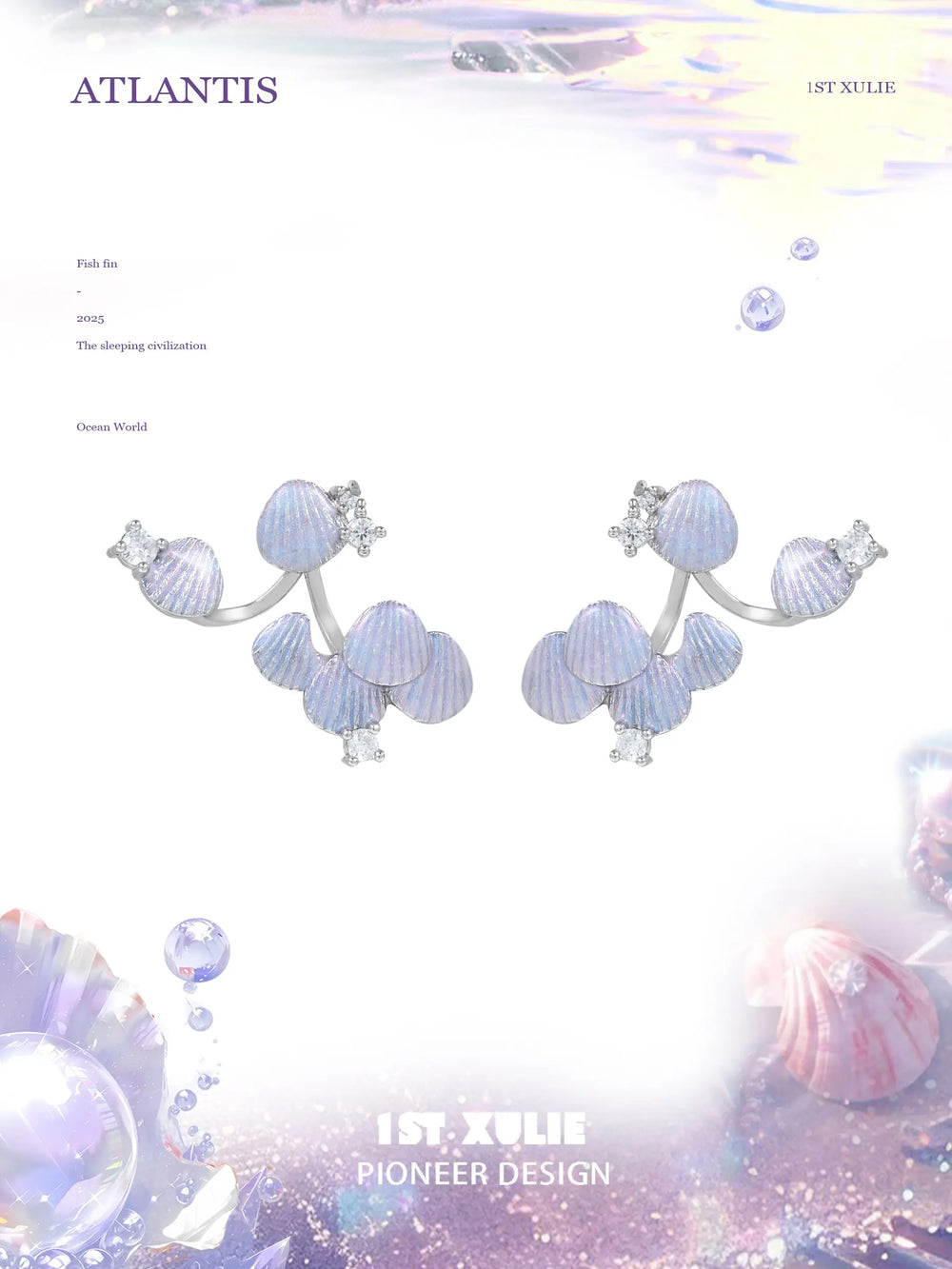 1ST XULIE Jewelry "ATLANTIS" Mermaid Scale Convertible Dangle Stud Earrings in Platinum Plated - Angle View