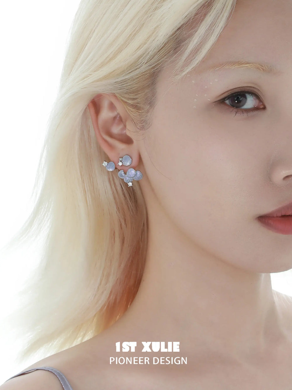 1ST XULIE Jewelry "ATLANTIS" Mermaid Scale Convertible Dangle Stud Earrings in Platinum Plated - Lifestyle Shot