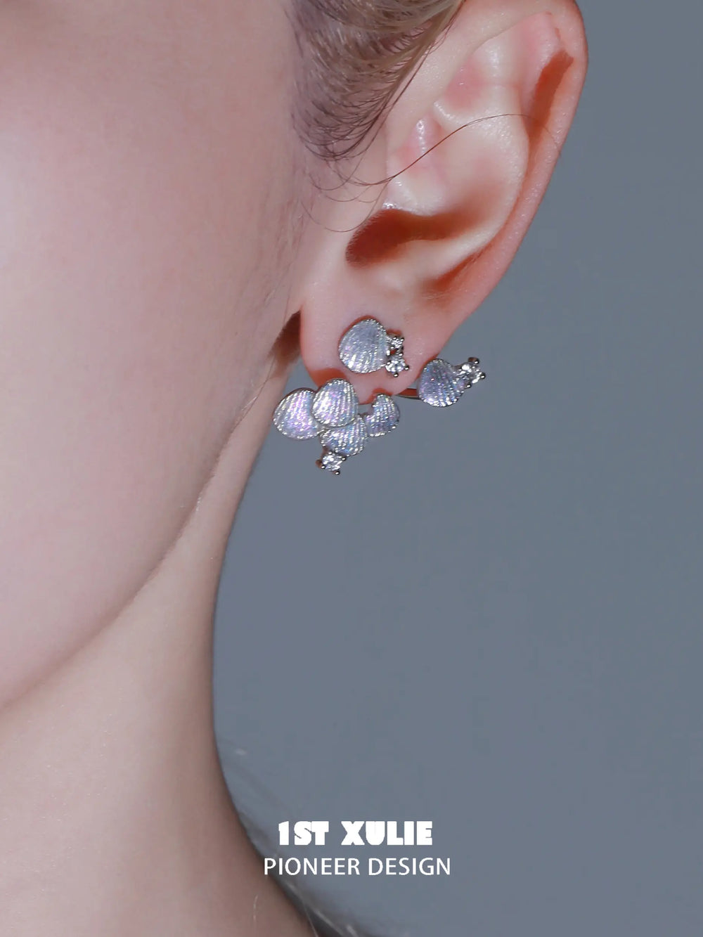 1ST XULIE Jewelry "ATLANTIS" Mermaid Scale Convertible Dangle Stud Earrings in Platinum Plated - Packaging View