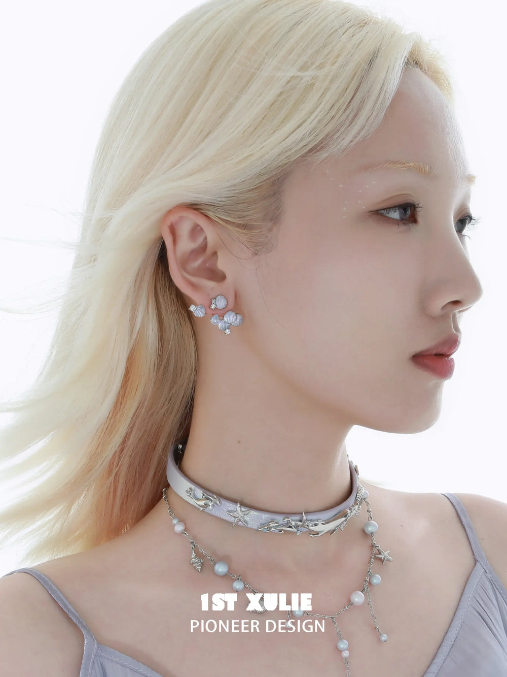 1ST XULIE Jewelry "ATLANTIS" Mermaid Scale Convertible Dangle Stud Earrings in Platinum Plated - Side View