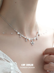 1ST XULIE "Tears of Mermaid" Dainty Mermaid's Tear Mother-of-Pearl Pendant Necklace in 925 Sterling Silver - On Model Close-up