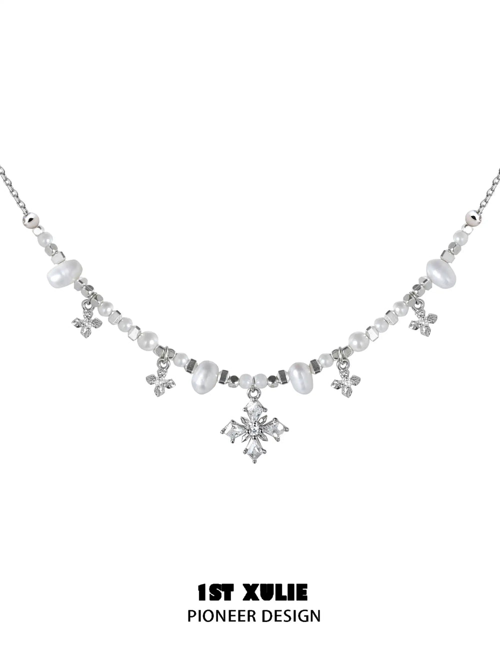 1ST XULIE "Tears of Mermaid" Dainty Mermaid's Tear Mother-of-Pearl Pendant Necklace in 925 Sterling Silver - Product View