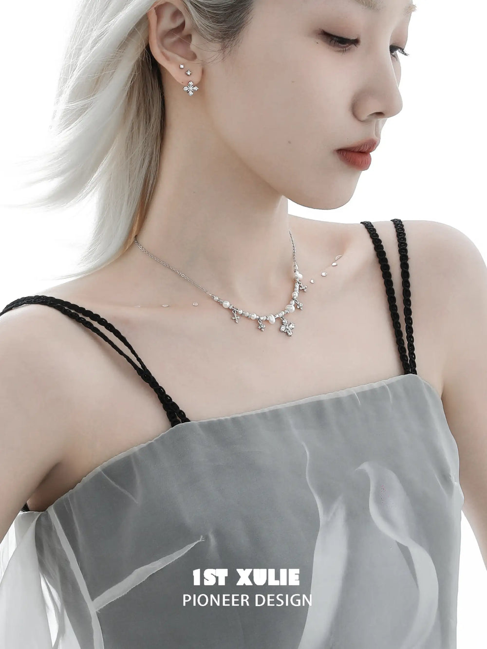 1ST XULIE "Tears of Mermaid" Dainty Mermaid's Tear Mother-of-Pearl Pendant Necklace in 925 Sterling Silver - Side View