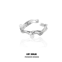 1ST XULIE "Tears of Mermaid" Minimalist Mermaid Tear Pearl Ring in 925 Sterling Silver - Lifestyle Shot