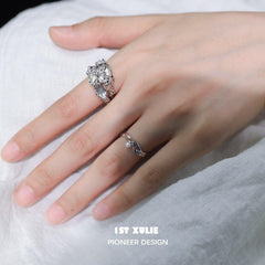 1ST XULIE "Tears of Mermaid" Minimalist Mermaid Tear Pearl Ring in 925 Sterling Silver - Side View