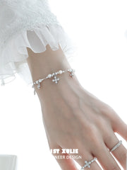 1ST XULIE "Tears of Mermaid" Dainty Pearl & Zircon Chain Bracelet in 925 Sterling Silver - Charm Detail Shot