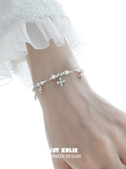 1ST XULIE "Tears of Mermaid" Dainty Pearl & Zircon Chain Bracelet in 925 Sterling Silver - Product View