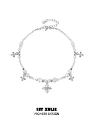 1ST XULIE "Tears of Mermaid" Dainty Pearl & Zircon Chain Bracelet in 925 Sterling Silver - On Model