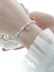1ST XULIE "Tears of Mermaid" Dainty Pearl & Zircon Chain Bracelet in 925 Sterling Silver - On Model Close-Up