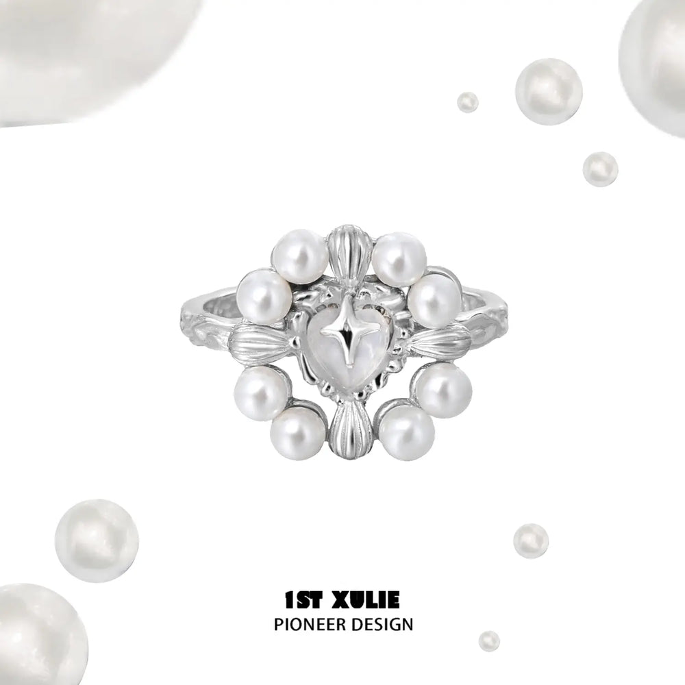 1ST XULIE "Tears of Mermaid" Elegant Pearl & Agate Statement Ring in 925 Sterling Silver - Product View