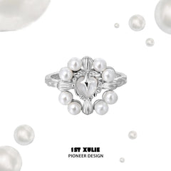 1ST XULIE "Tears of Mermaid" Elegant Pearl & Agate Statement Ring in 925 Sterling Silver - Product View