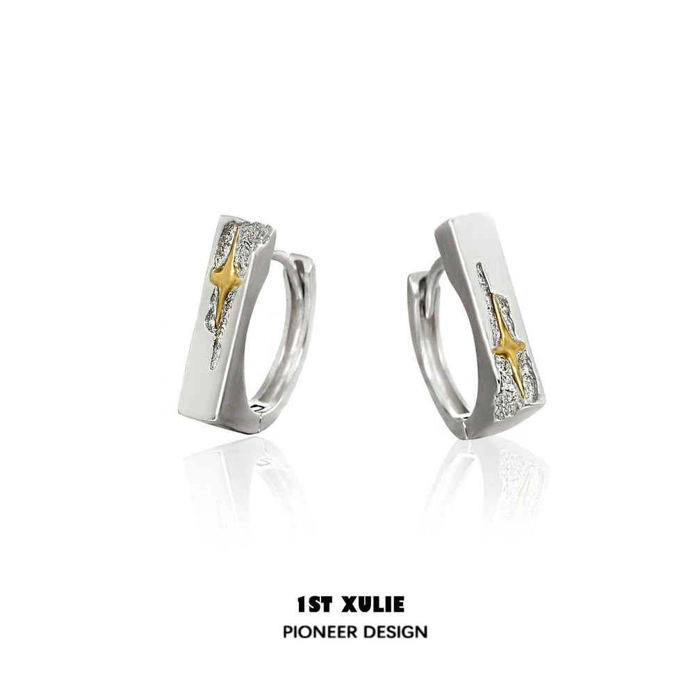 1ST XULIE "Starfall" Meteorite Textured Stud Earrings in 18K Gold & Platinum Plated - On Model