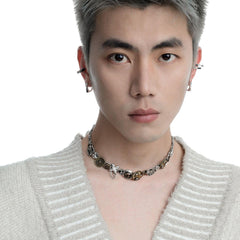 1ST XULIE "Starfall" Meteorite Textured Stud Earrings in 18K Gold & Platinum Plated - On Model Close-up