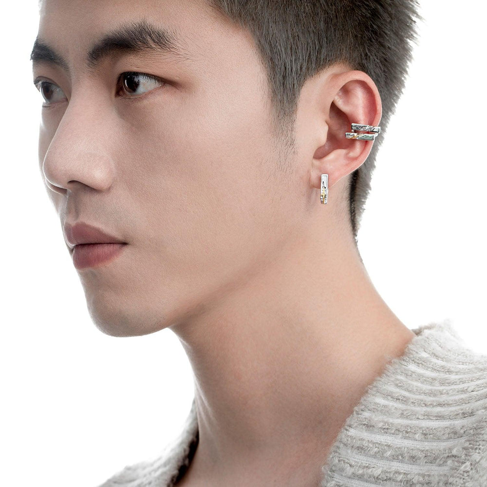 1ST XULIE "Starfall" Meteorite Textured Stud Earrings in 18K Gold & Platinum Plated - Texture View