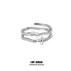 1ST XULIE "Silver Angel" Minimalist Stacking Adjustable Ring in 925 Sterling Silver - Angle Product View